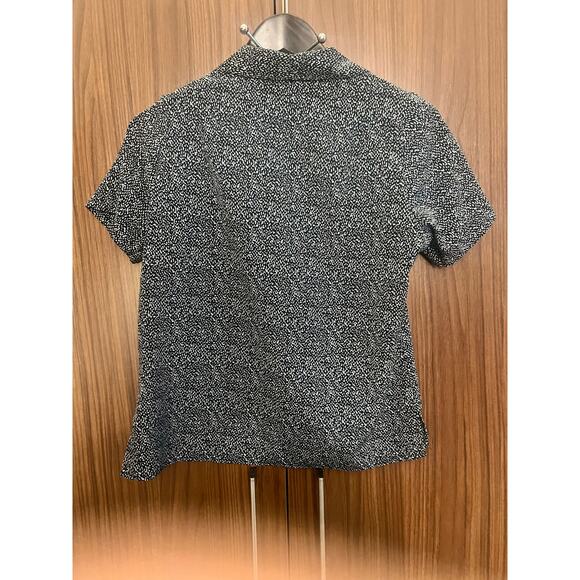 Notations Petite Medium Blouse Black White Short Sleeve Button Front Top - Picture 2 of 8